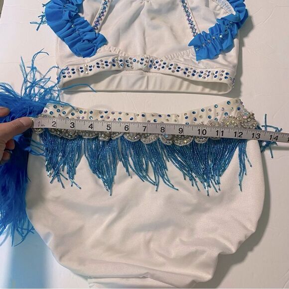Custom solo Glamorous dance costume white blue 2 piece embellished lyrical XSA - Picture 6 of 15